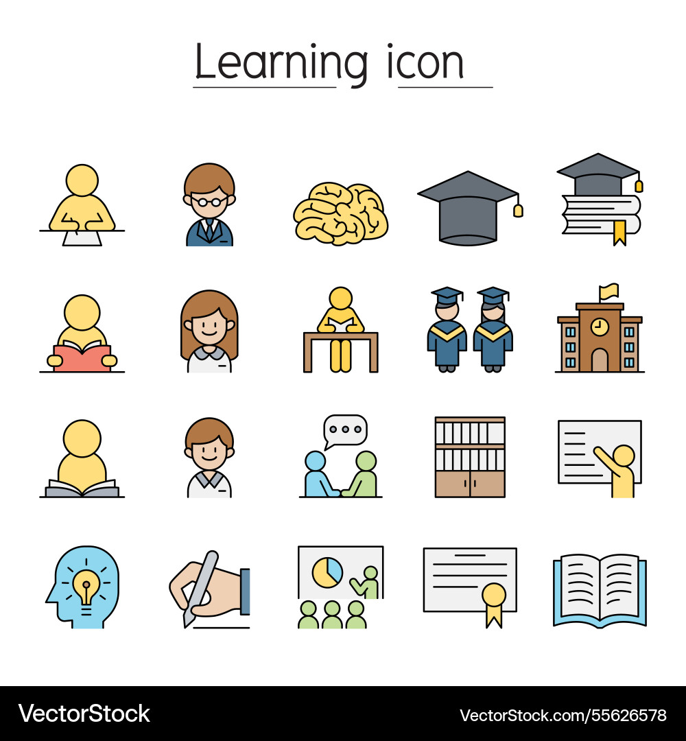 Learning icon set in flat color style Learning icon set in flat color style vector image
