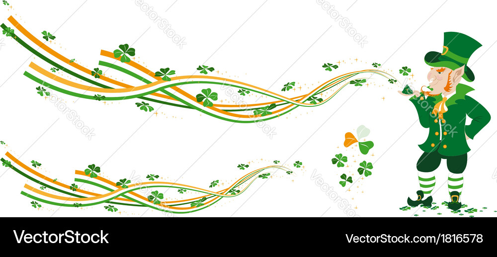 Leprechaun schafft Fee von Bändern und Kolversen Vektorbild