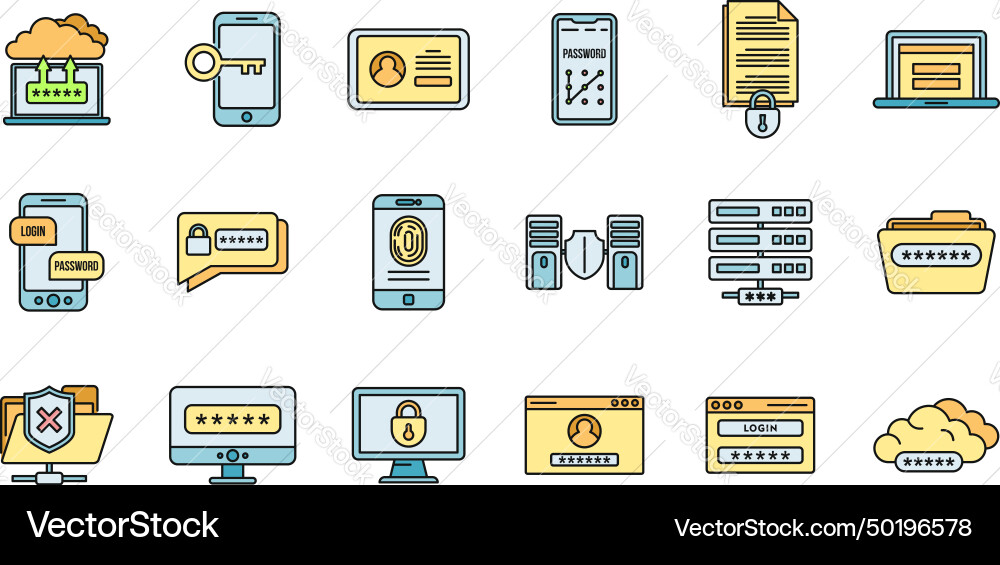 Online multi-factor authentication icons set Online multi-factor authentication icons set vector image