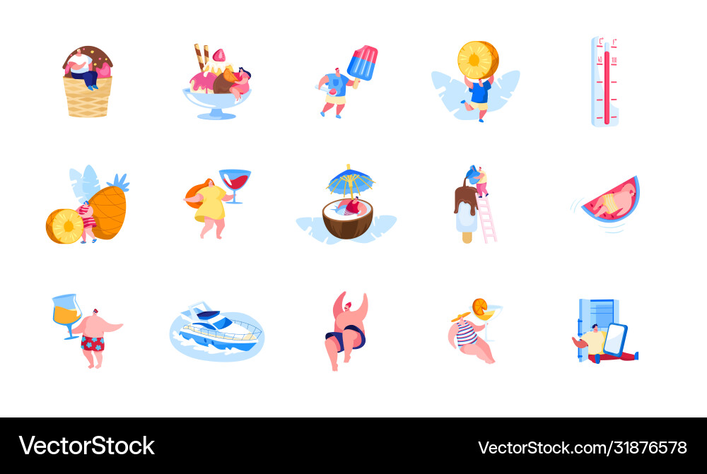 Set male and female characters enjoying summer Set male and female characters enjoying summer vector image