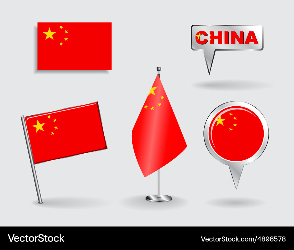 Set of chinese pin icon and map pointer flags Vector Image