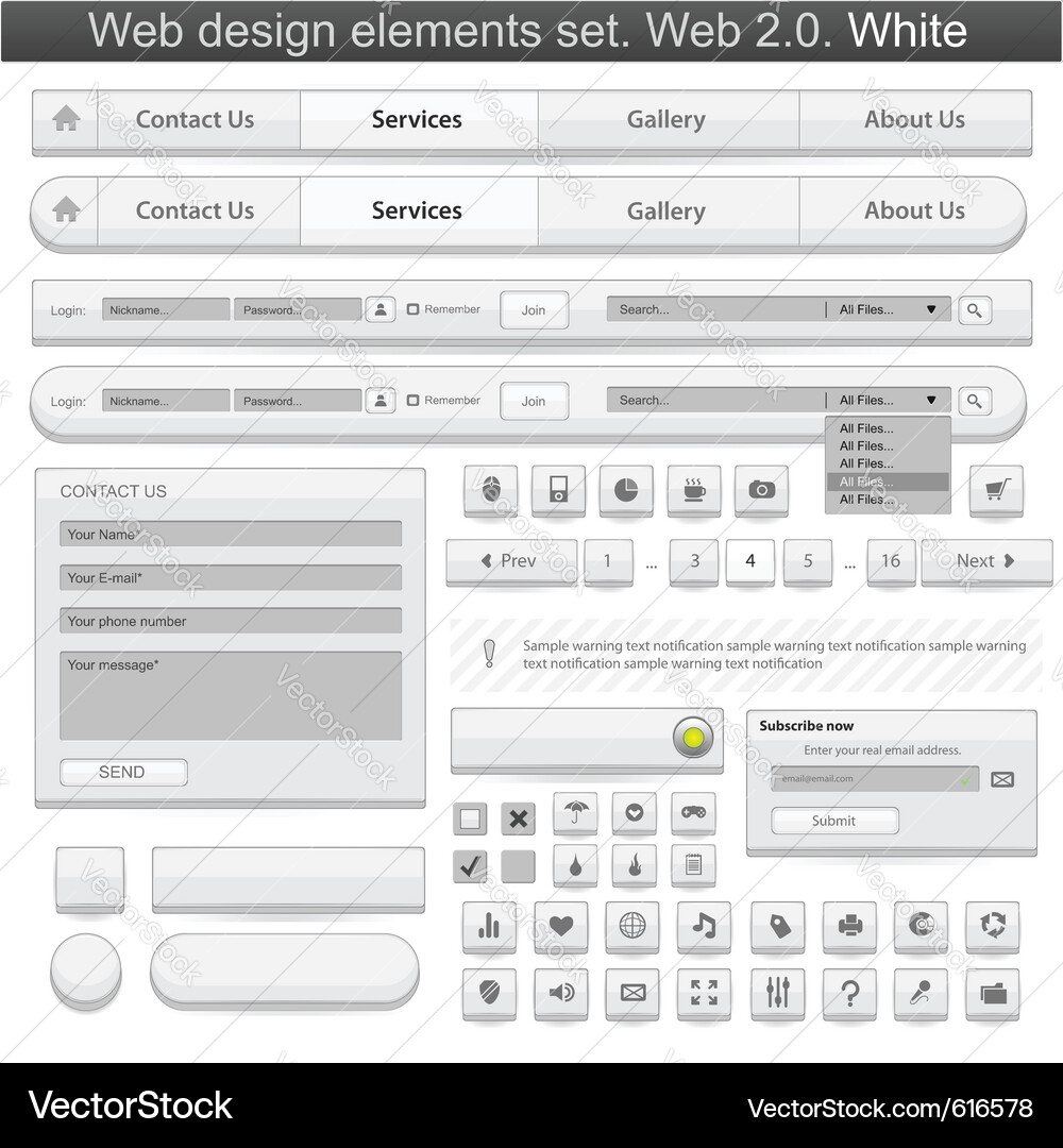 Website UI Elements - White Theme Vector Image