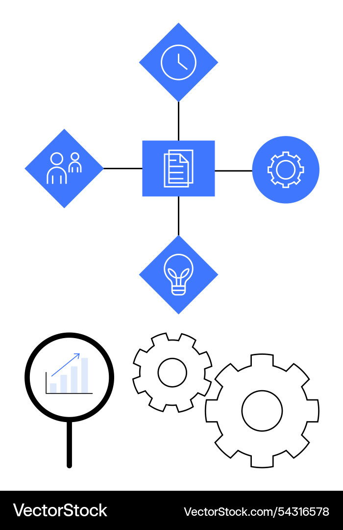 Workflow diagram with document at center Workflow diagram with document at center Vector Image