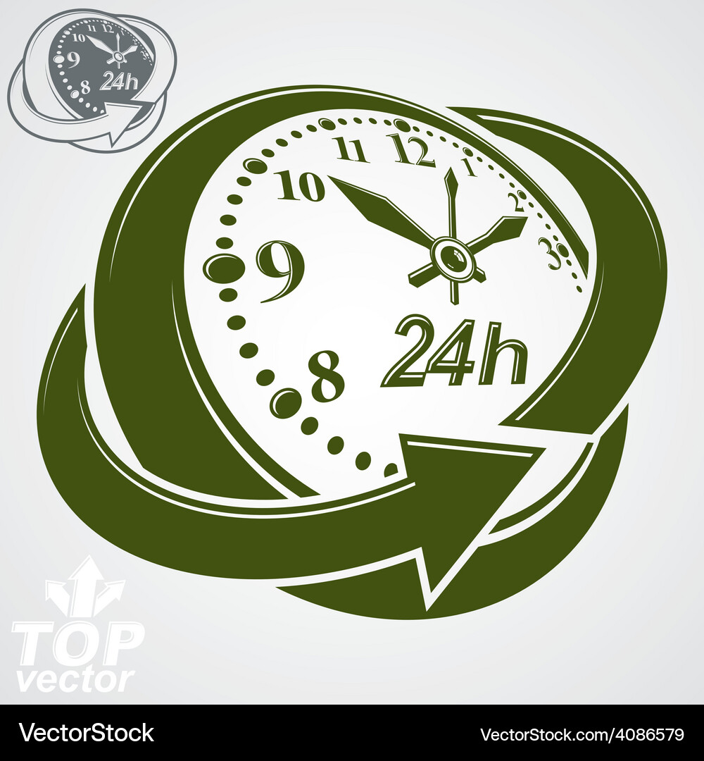 3d round 24 hours clock with arrow around simple Vector Image
