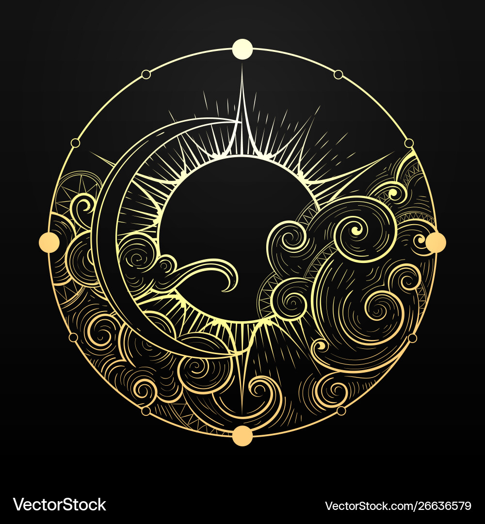 Golden Sun \u0026 Moon Celestial Art – Royalty-Free Vector | VectorStock, image size:1000x1080