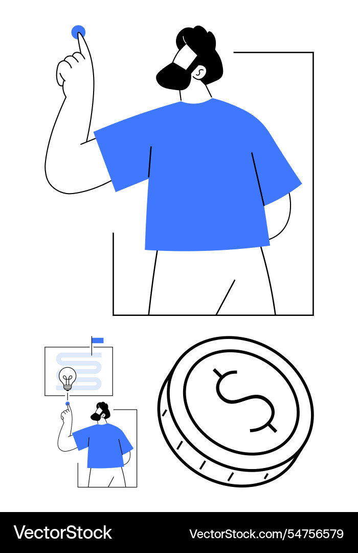 Man pressing a button presenting idea on board Man pressing a button presenting idea on board vector image