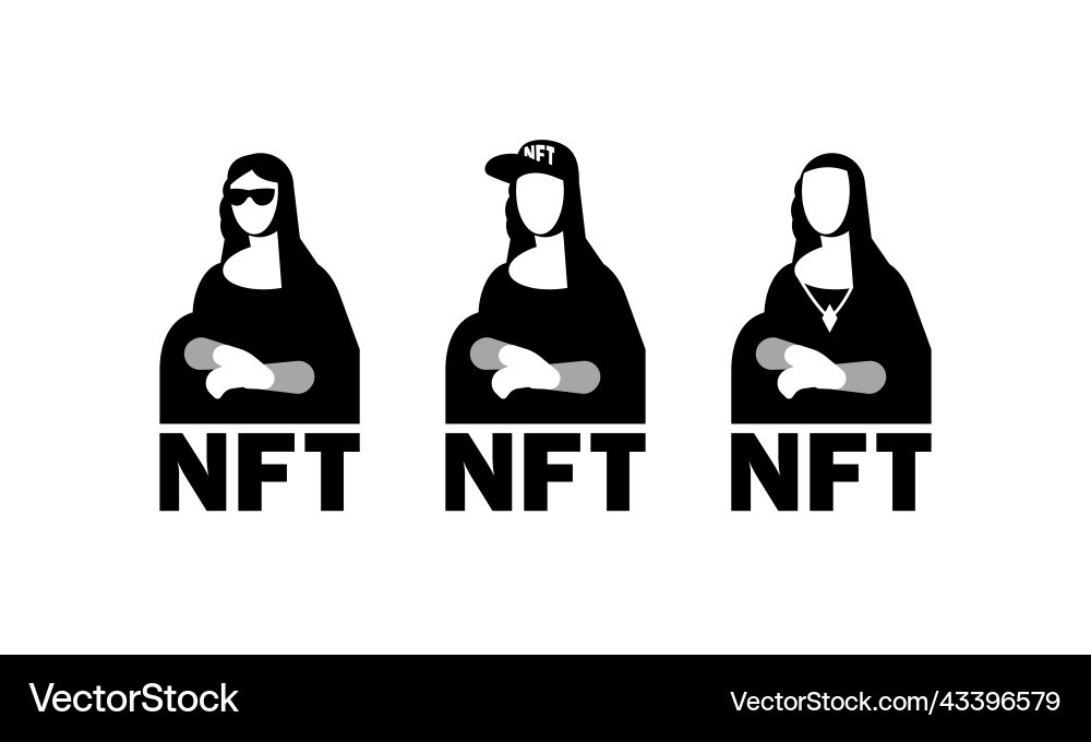 Nft art collection with mona lisa black and white Nft art collection with mona lisa black and white vector image