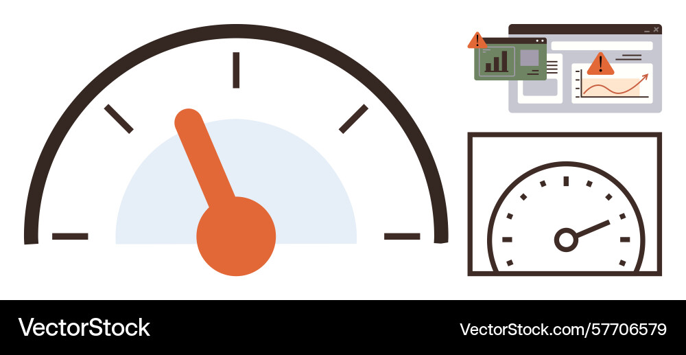 Performance gauge and alert indicators Performance gauge and alert indicators Vector Image