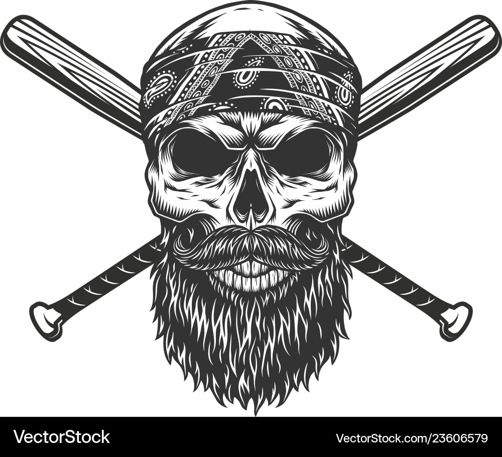 Vintage Bandit Skull with Bats vector image
