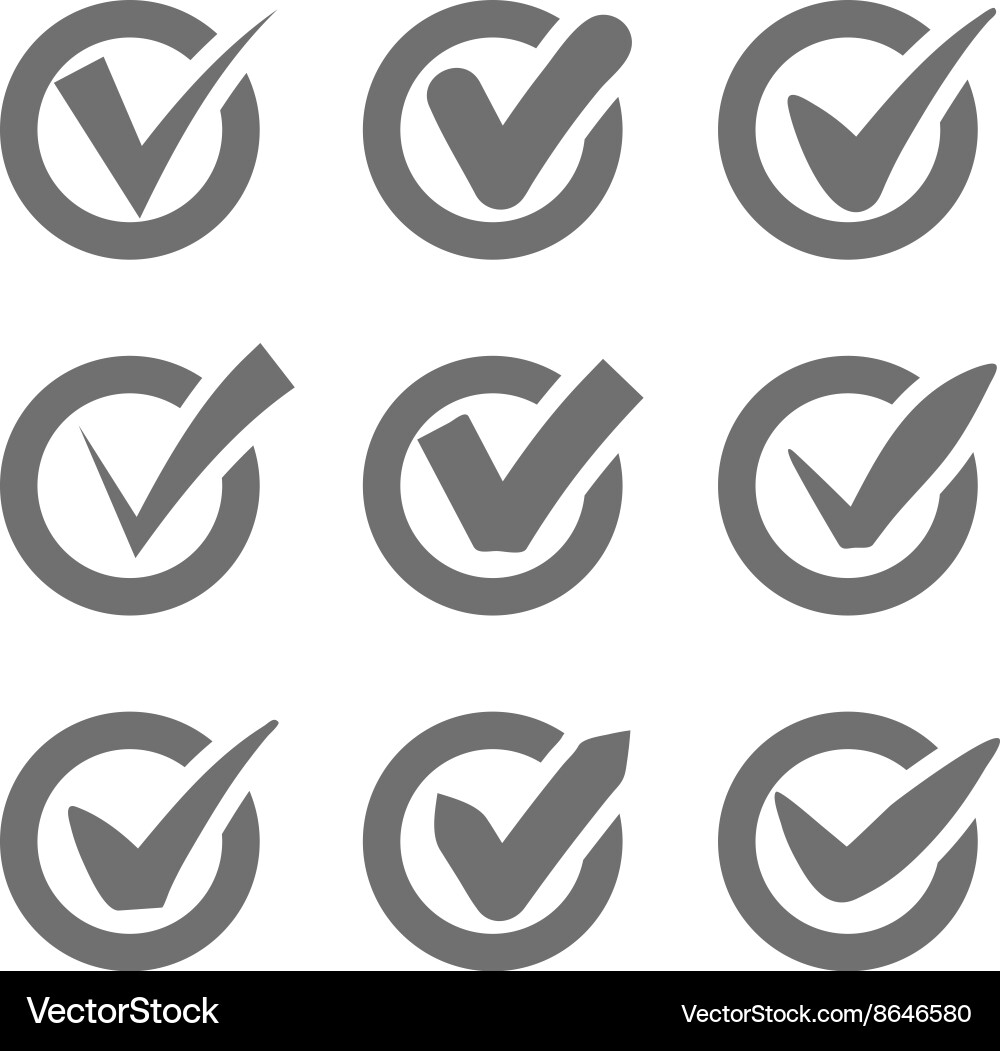 Check mark icons grey tick marks in circles vector image