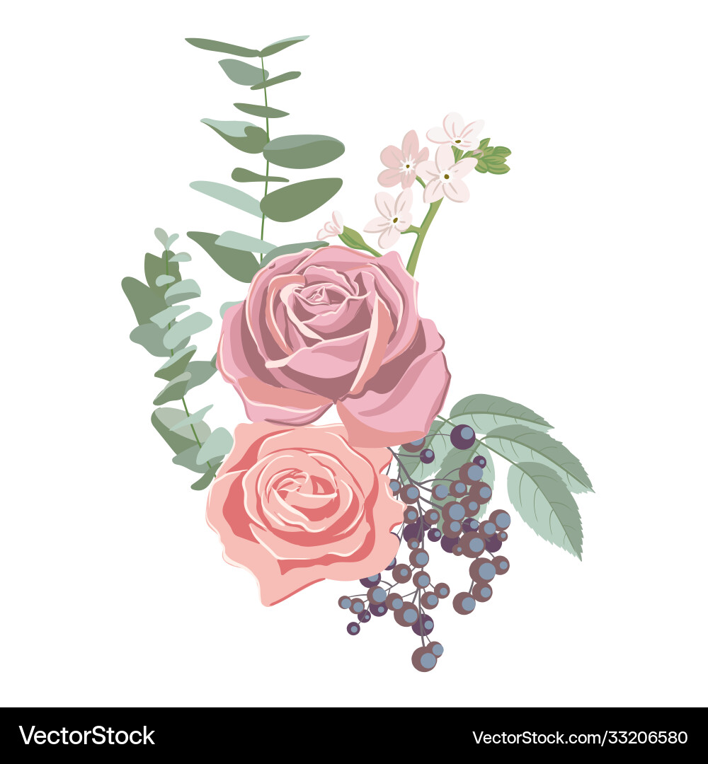 Floral Composition - Rose & Leaves Vector Image