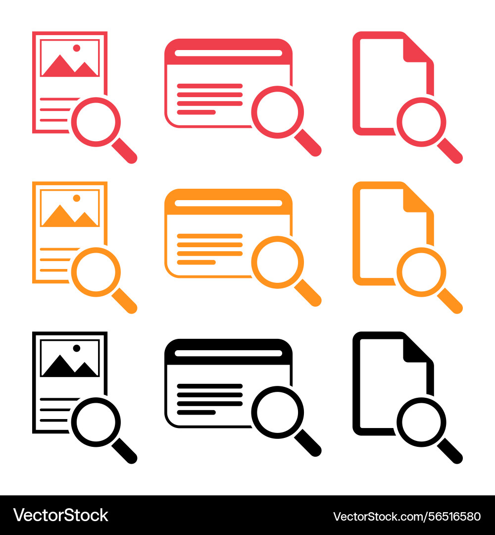 Set of search result icon research data report Set of search result icon research data report vector image