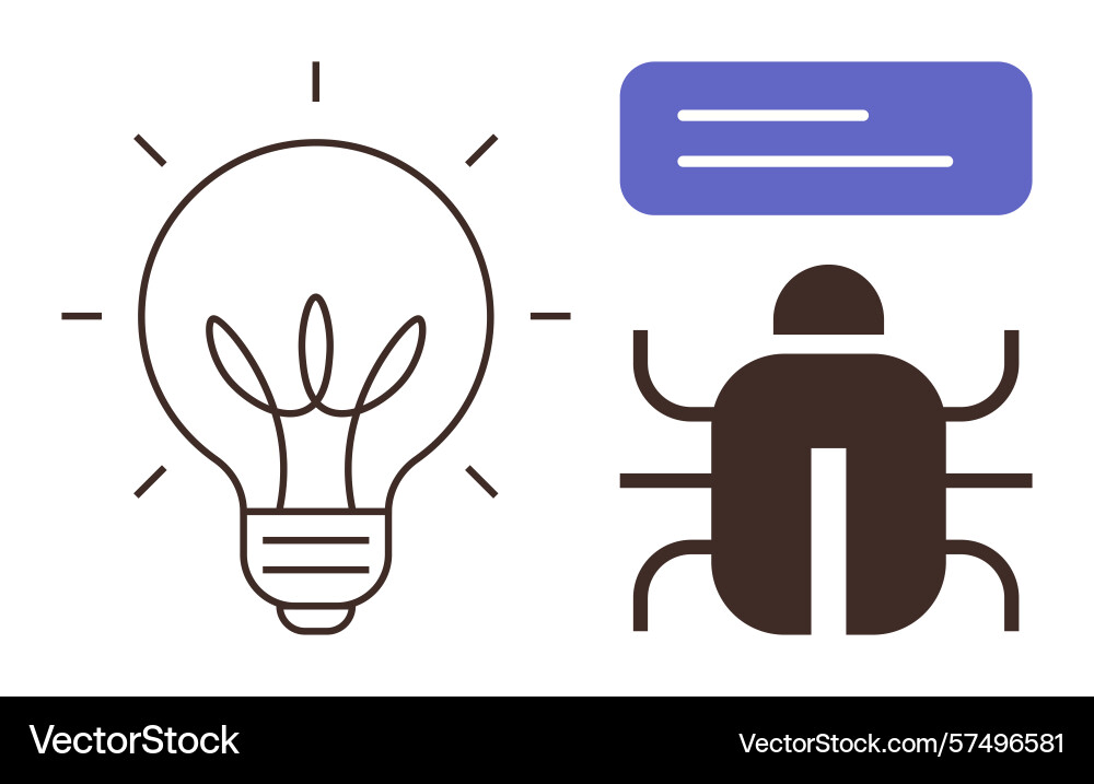 Bright idea and bug with comment box representing Bright idea and bug with comment box representing vector image