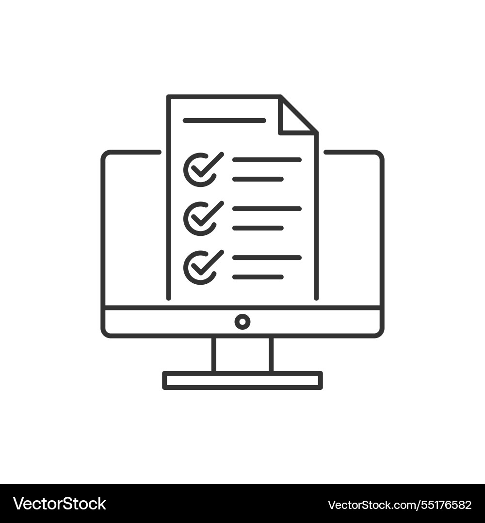 Desktop computer with digital questionnaire flat vector image