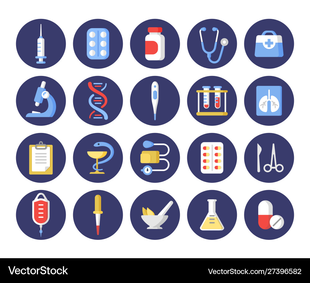 Healthcare Round Flat Icons Vektorbild