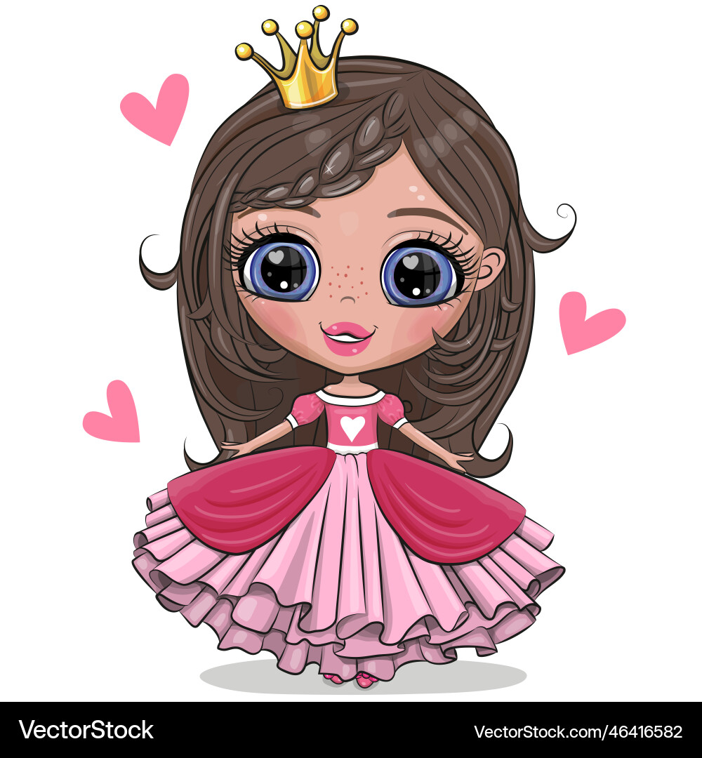 Süße rosa Prinzessin Cartoon vektorbild