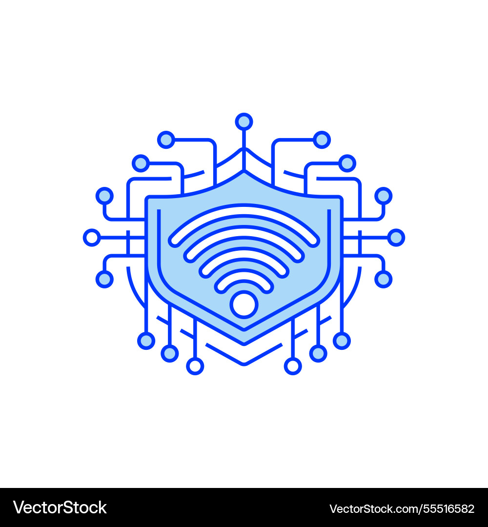 Wifi signal with shield filled line icon linear Vector Image