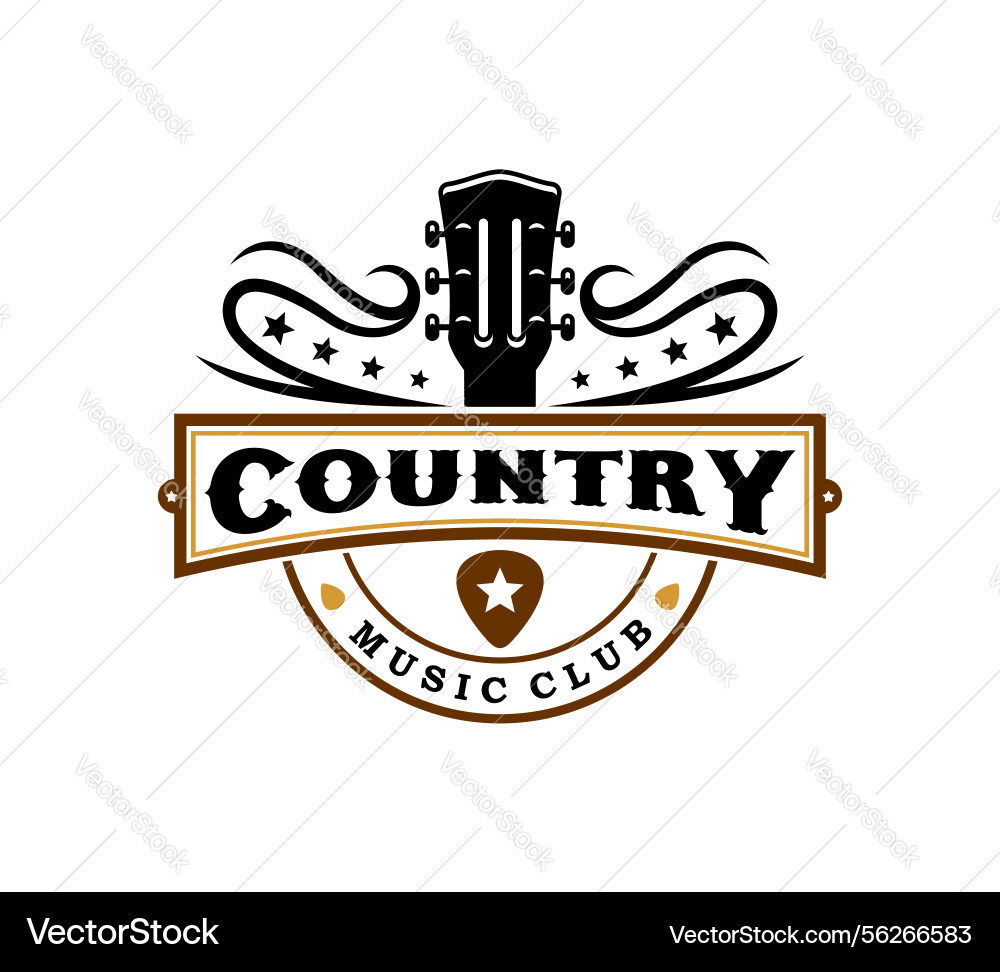 Country music club icon featuring guitar headstock Country music club icon featuring guitar headstock vector image