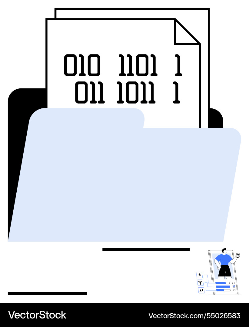 Digital file folder with binary code and small Digital file folder with binary code and small vector image