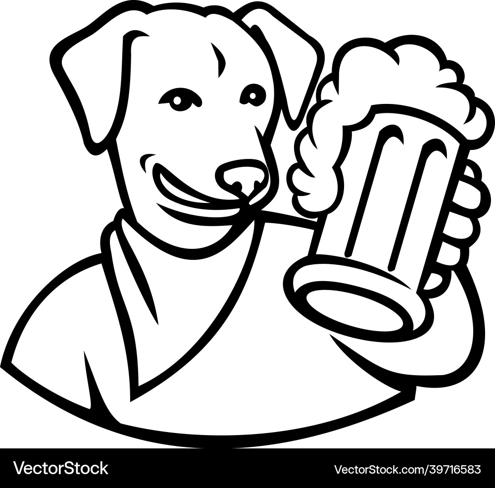 English lab dog beer mug black and white Vector Image