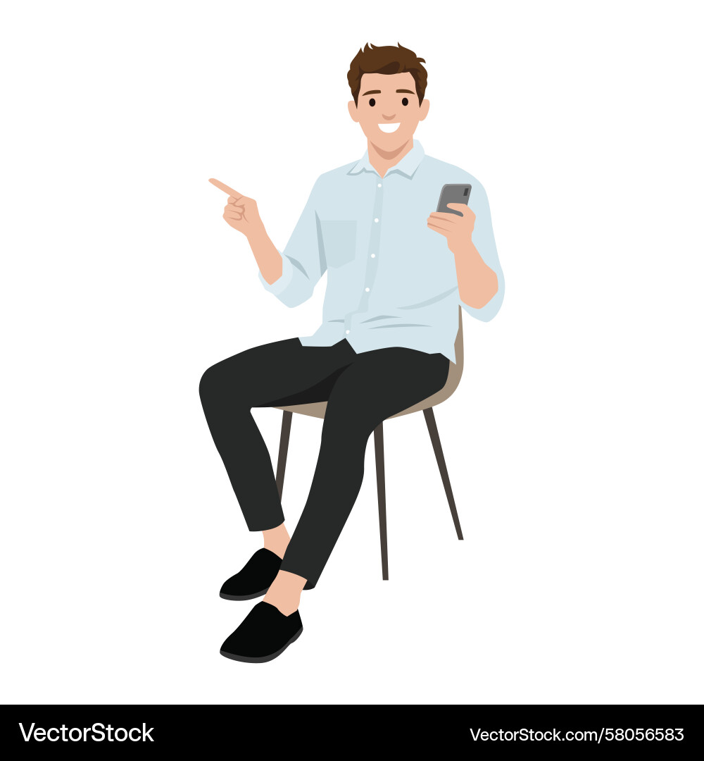 Man Using Smartphone, Pointing Vector Image