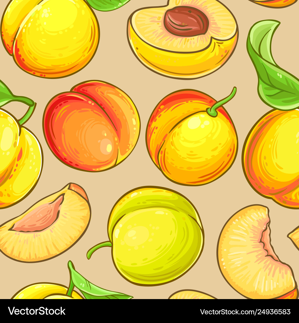 Peach fruits pattern on color background Vector Image