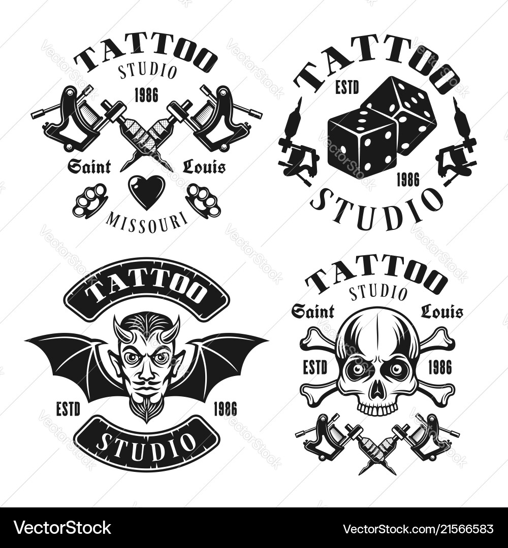 Tattoo studio four black vintage emblems Tattoo studio four black vintage emblems vector image