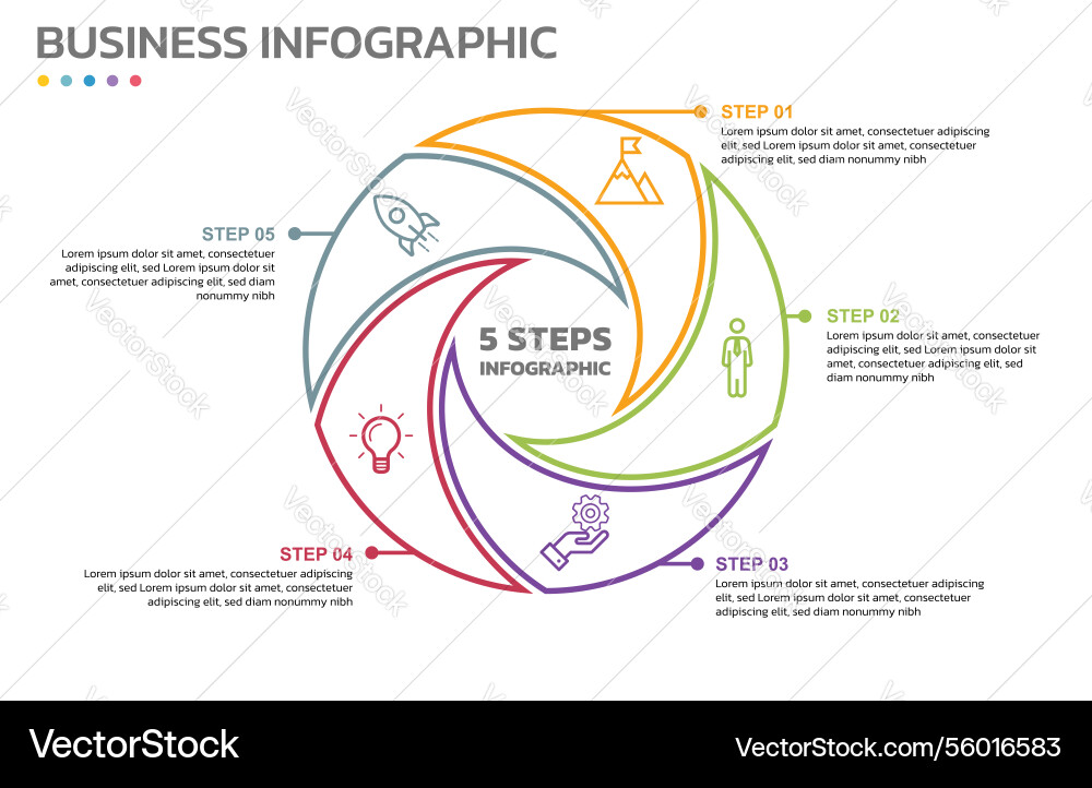 Visual data presentation cycle diagram with 5 Vector Image