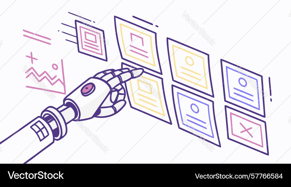 Ai controlled data management robot hand vector image