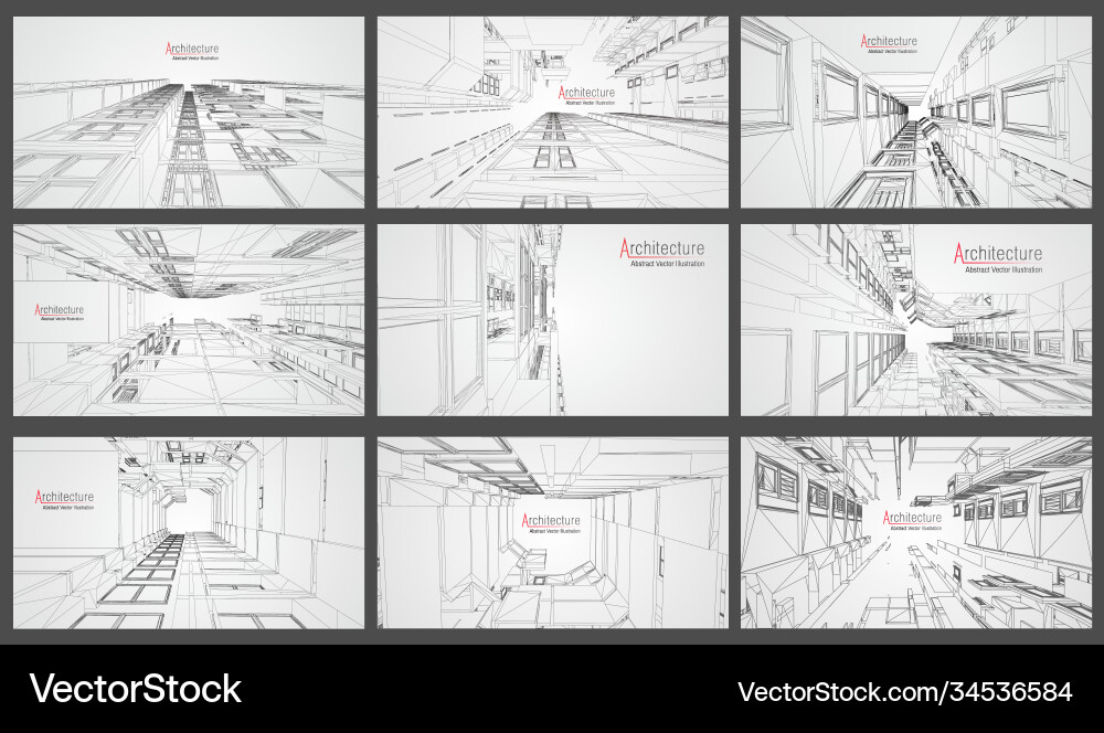 Architecture Wireframe Building Set Vector Image