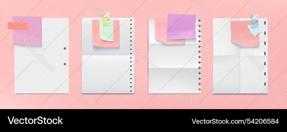 Memo note and fold paper sheet with tape Vector Image