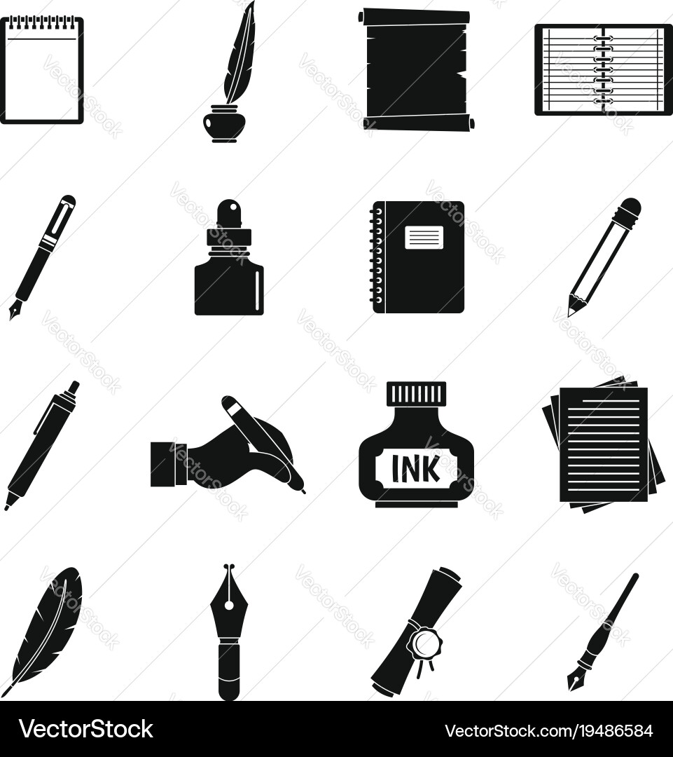Writing icons set items simple style vector image