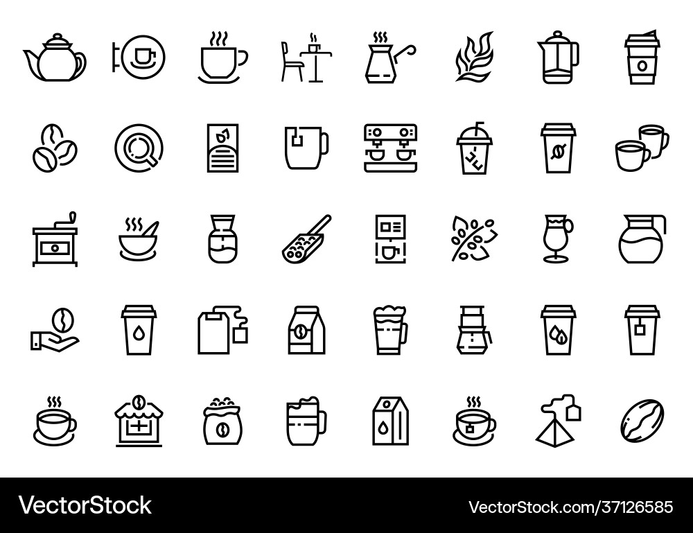 Coffee line icons and tea shop outline Coffee line icons and tea shop outline vector image