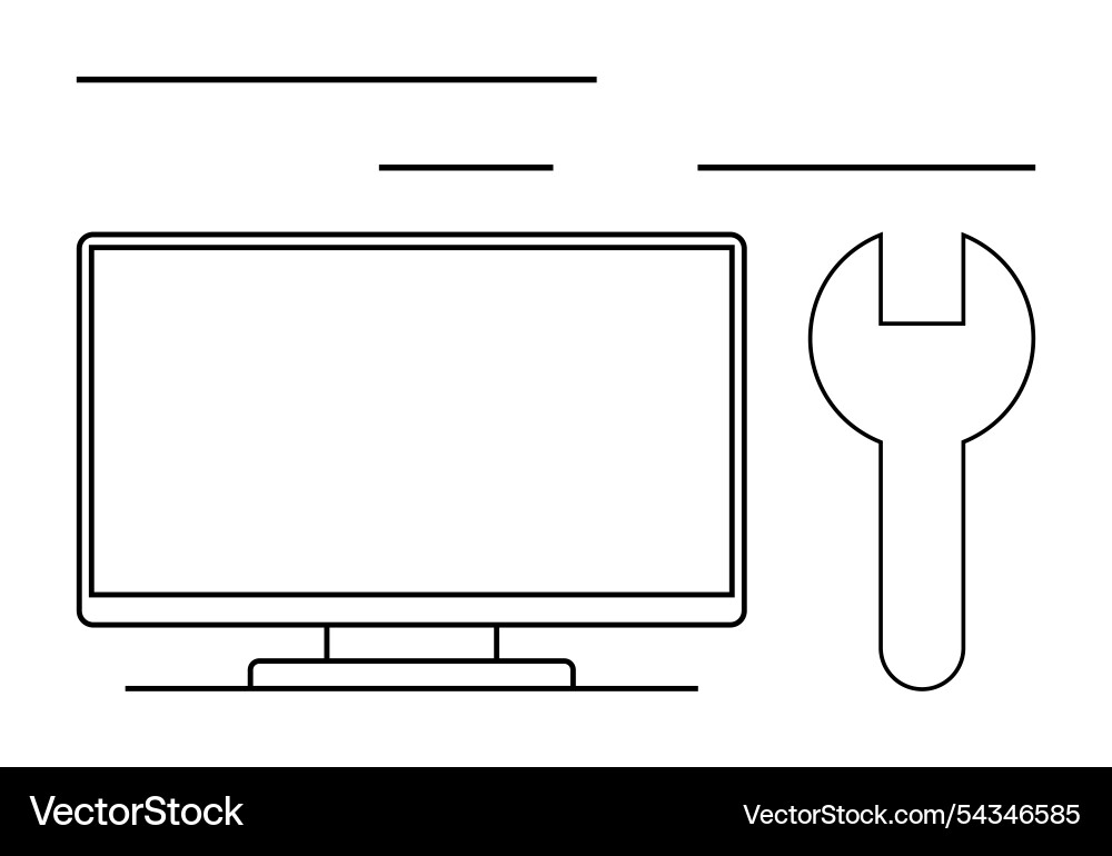 Computer monitor with wrench for technical support Computer monitor with wrench for technical support vector image