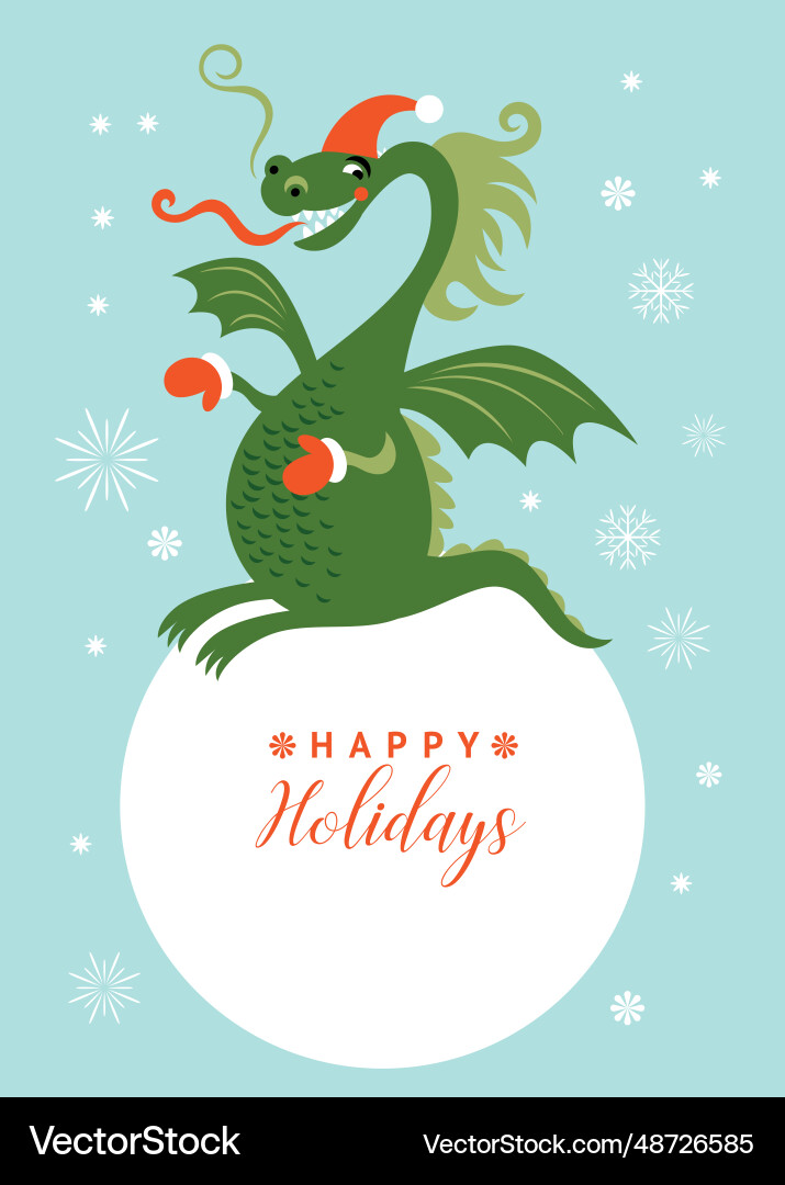 Cute fire breathing dragon on snowball Cute fire breathing dragon on snowball vector image