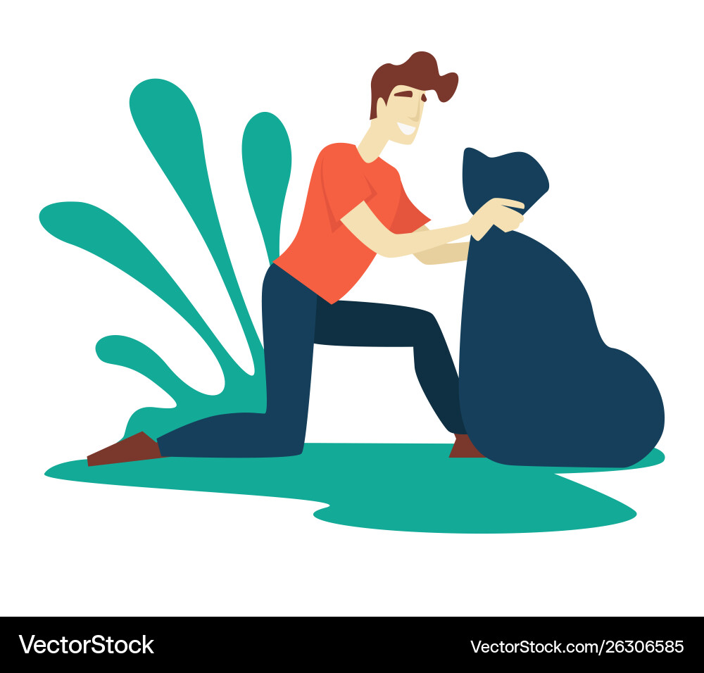 Man collecting garbage in pack ecology Man collecting garbage in pack ecology Vector Image