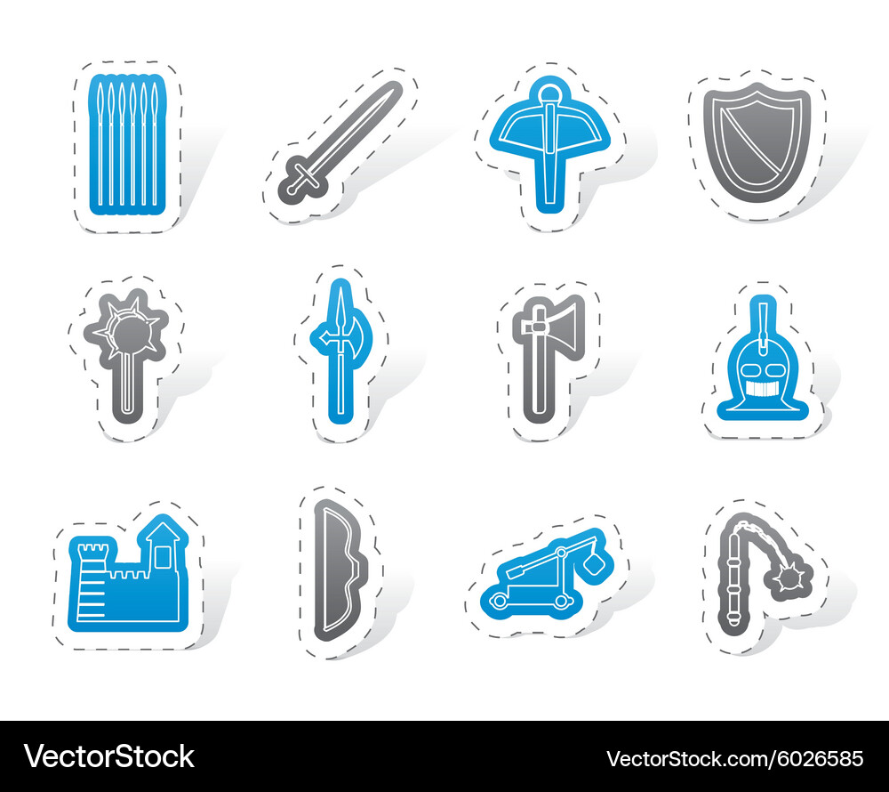 Medieval arms and objects icons Vector Image