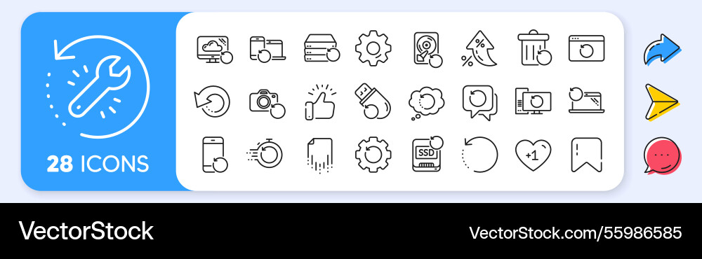 Recovery line icons backup restore data vector image