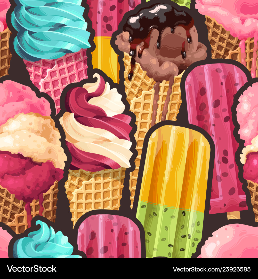 Seamless pattern with ice cream and pop vector image