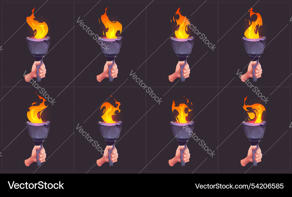 Torch fire sprite for game flame frame sequence Torch fire sprite for game flame frame sequence vector image