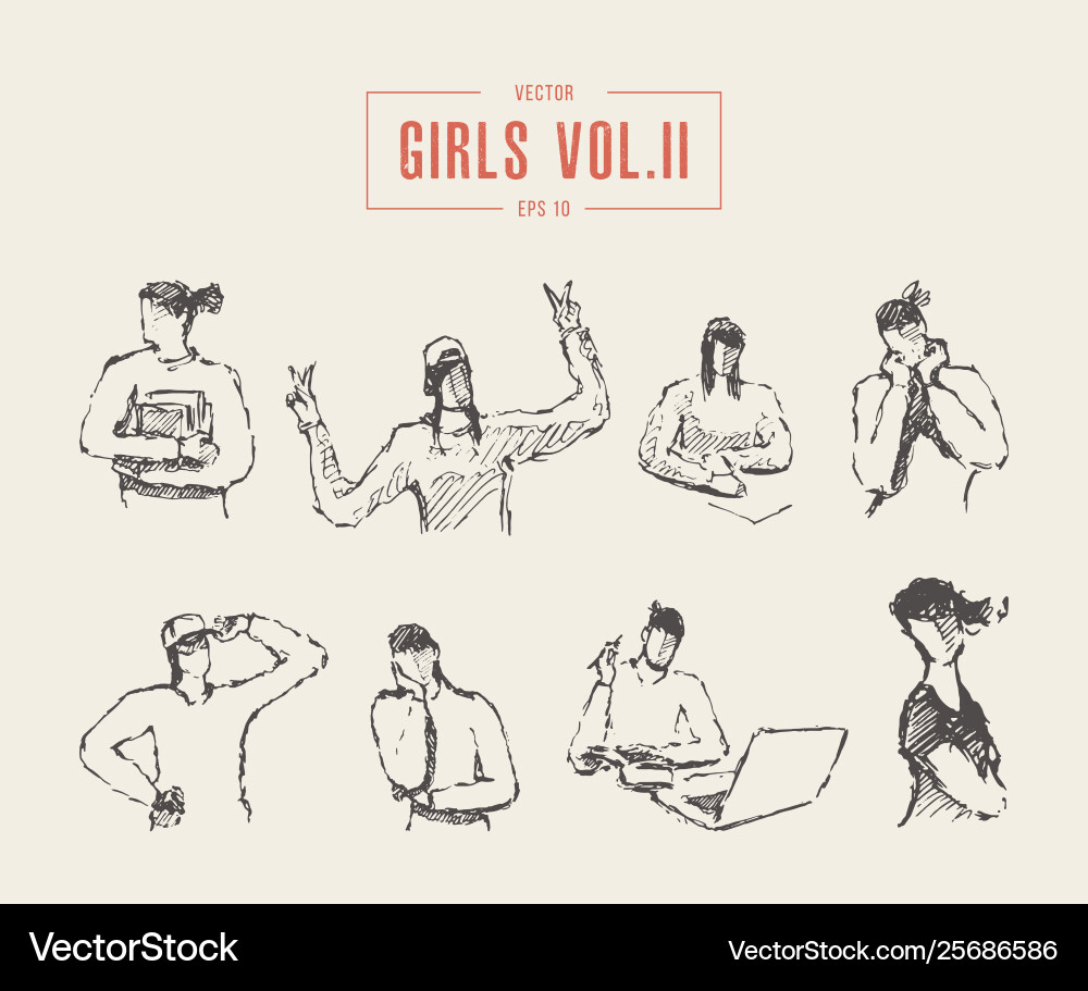 Set various teenage girls emotions poses Set various teenage girls emotions poses vector image