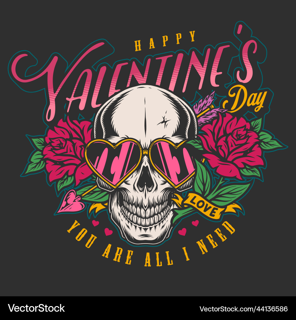 Valentine's Day Skull Poster Vector Image