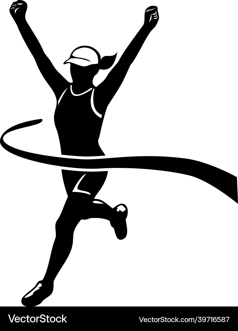 Female Runner Raising Arms - Race Finish Vector Image
