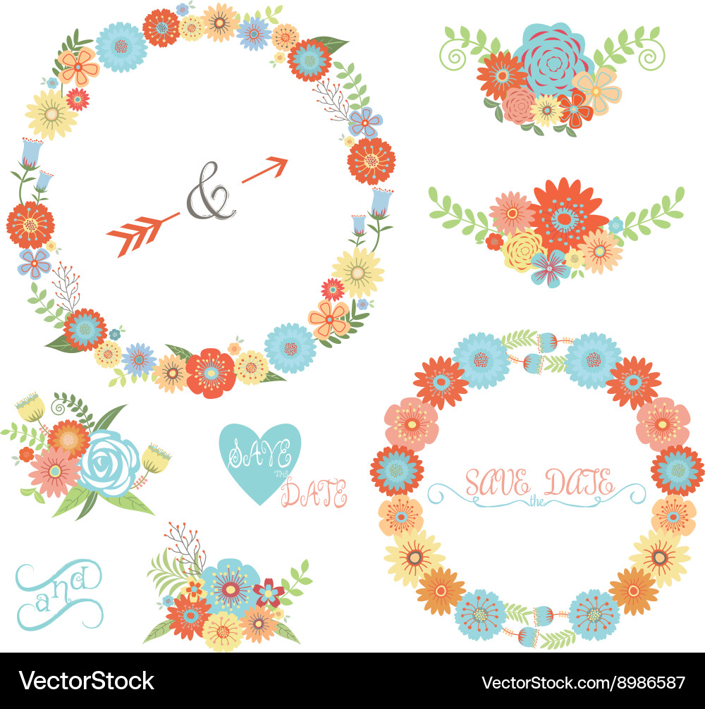 Floral Wedding & Event Elements Vector Image