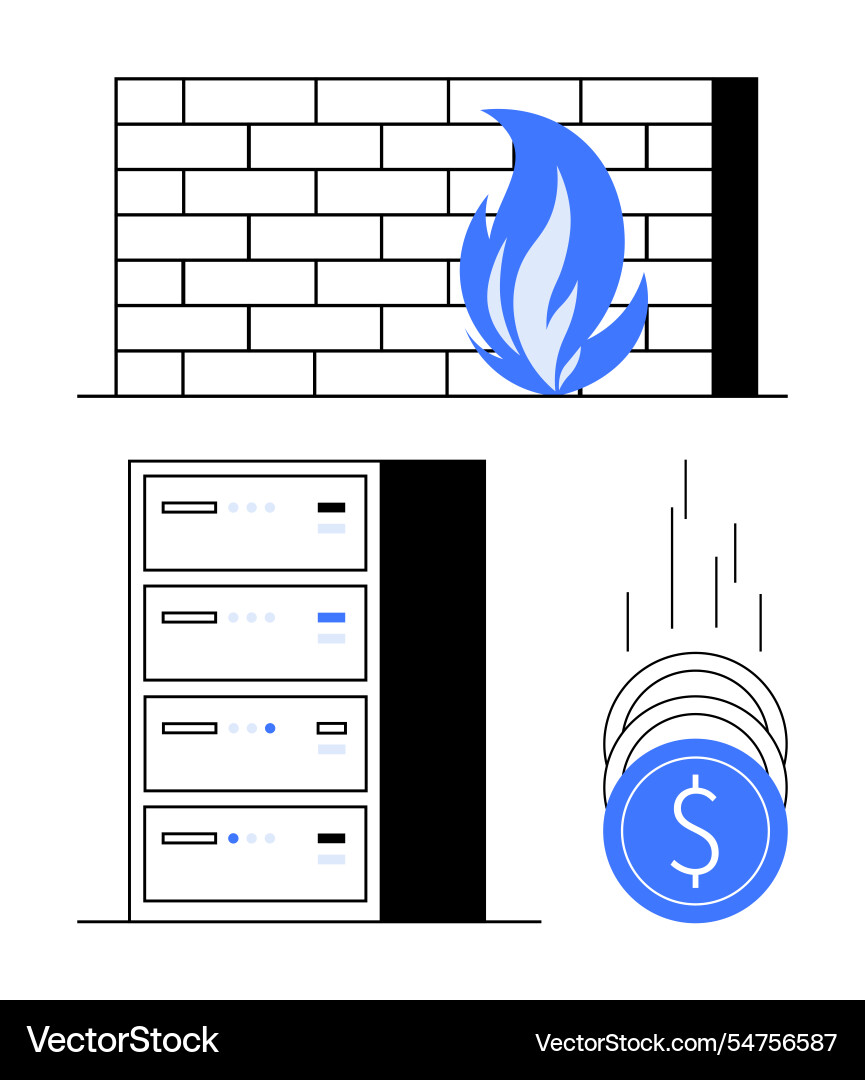 Network security firewall protecting data servers Network security firewall protecting data servers Vector Image