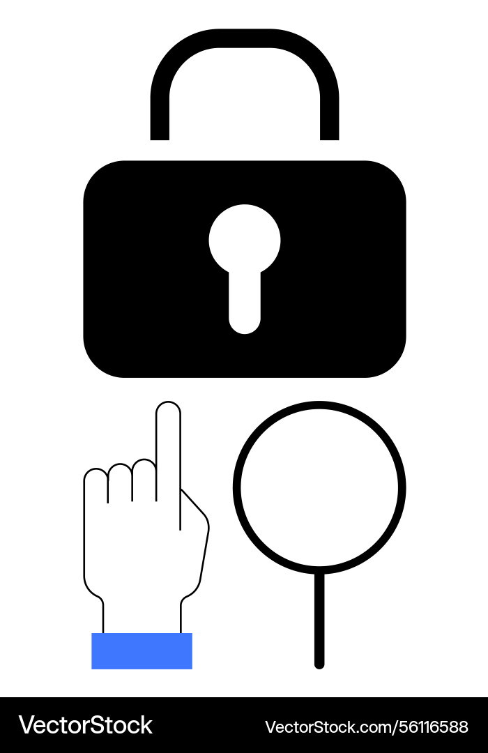 Cybersecurity elements with lock hand pointer Cybersecurity elements with lock hand pointer vector image