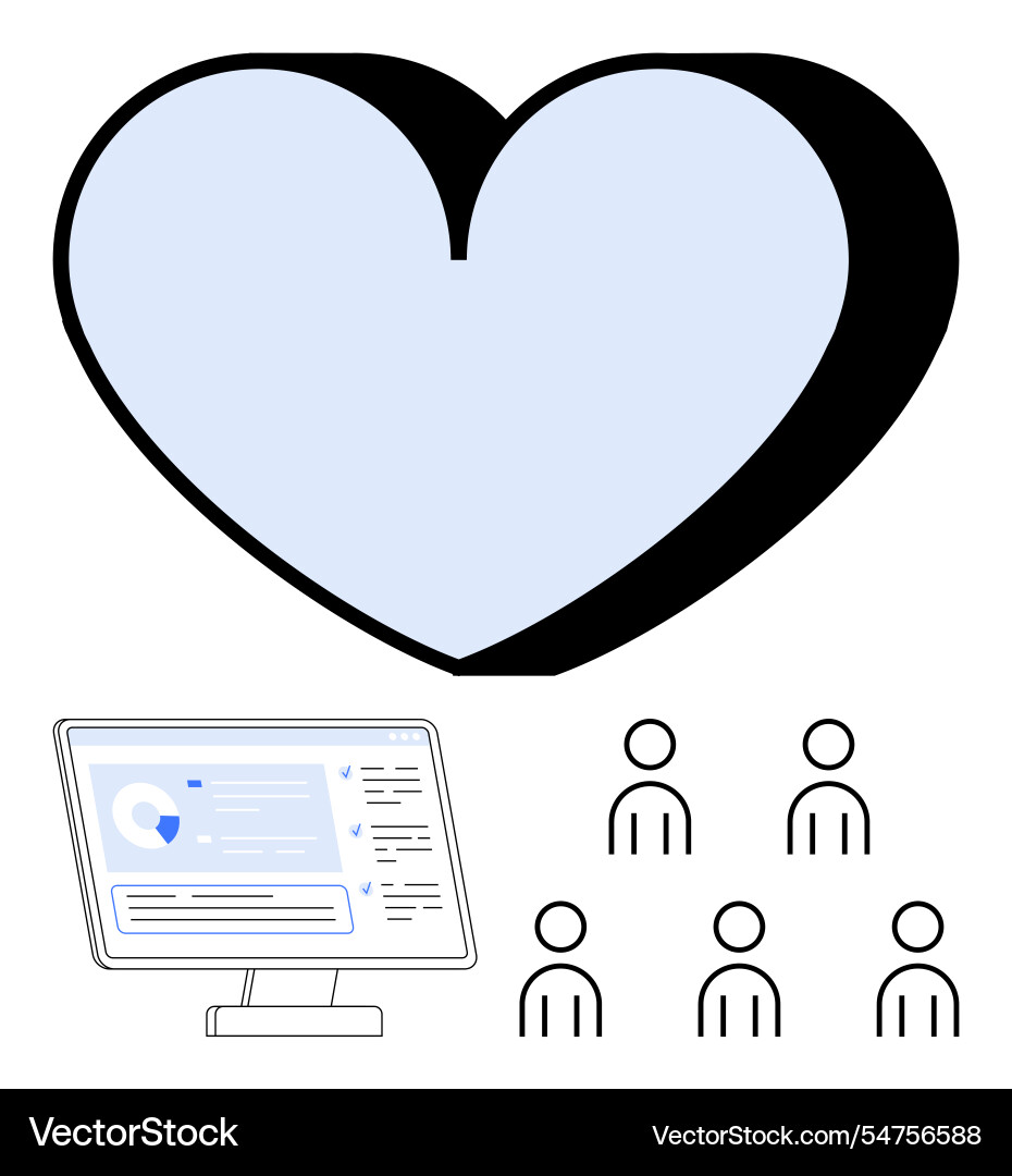 Heart symbol over computer screen with data Heart symbol over computer screen with data vector image