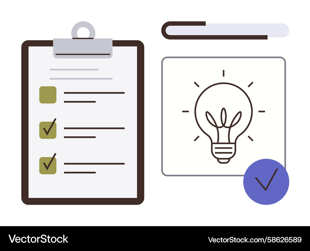 Checklist and lightbulb representing task Checklist and lightbulb representing task Vector Image