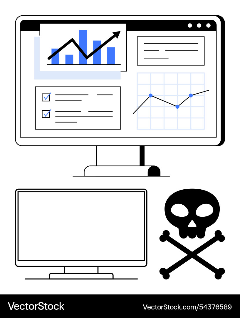 Computer screen displaying various data charts Vector Image
