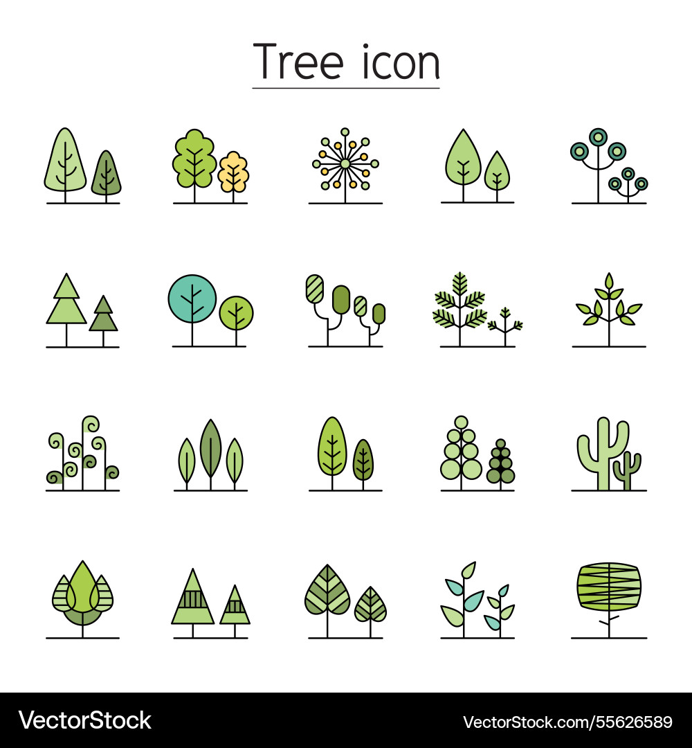 Tree icon set in color line style Tree icon set in color line style vector image